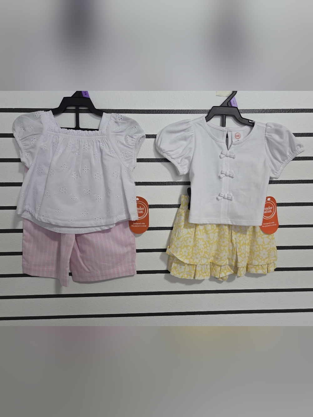 Bundle Of 2 wonder nation Matching Sets White & Pink / White & Yellow - Size 12M
